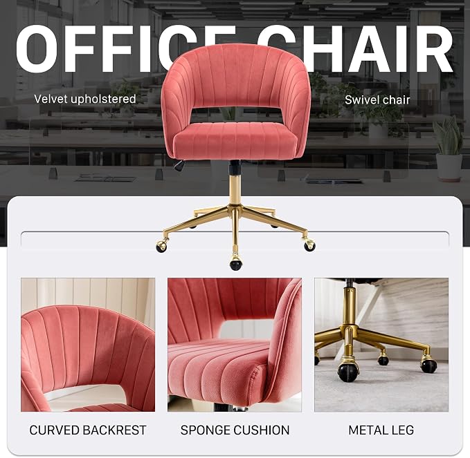 Home Office Chair Swivel Velvet Desk Chair Accent Armchair Upholstered Modern - Image 8