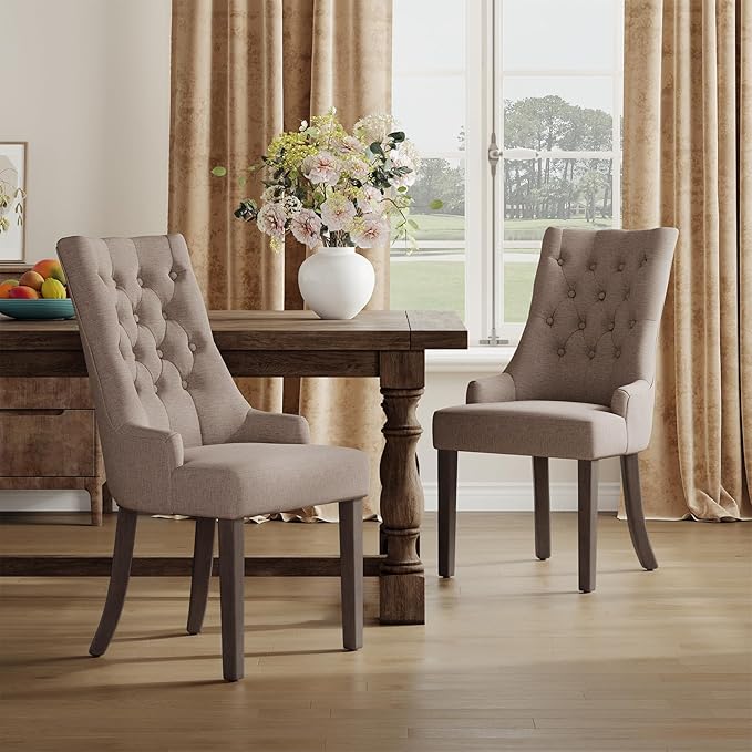 COLAMY Fabric Side Dining Chairs Set of 2, Wingback Upholstered Dining Room by COLAMYHOME