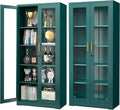 Polup Curio Cabinets with Glass Doors, Tall Bookcase with Adjustable Shelves by POLUP