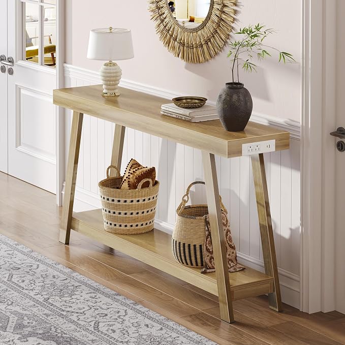 Huuger Console Table with Charging Station, USB-C Port, 2 Tiers Entryway Table - Image 7
