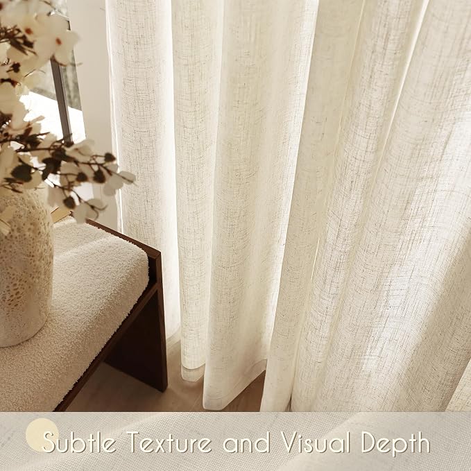 Faux Linen Beige Curtains 98 inches Long - Image 4
