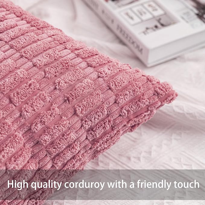 Pack of 2 Corduroy Decorative Throw Pillow Covers 16x16 Inch Soft Striped - Image 2