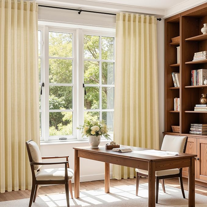 Nanspring Cream Yellow Linen Curtains 102 Inches Long - Image 6