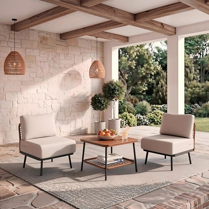 3-Piece Patio Conversation Set, Outdoor Sectional Sofa Wicker Furniture by Mugovelo