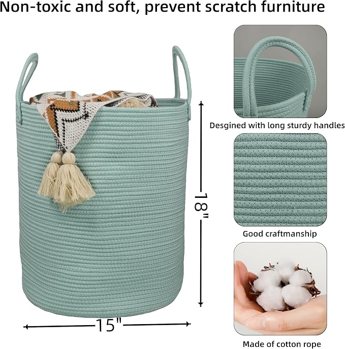 XUANGUO Cotton Rope Laundry Basket Hamper - Image 2
