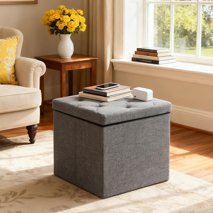 15'' W Storage Ottoman Bench, Folding Storage Bench Ottoman, - Image 6