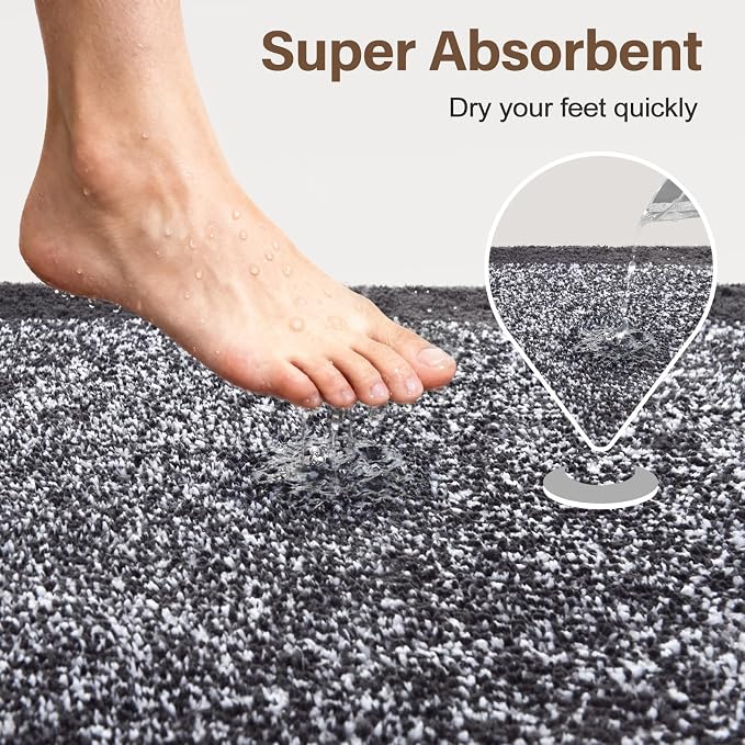 36x24 Large Bathroom Rugs Washable Non Slip, Dark Grey Bath Mat - Image 7