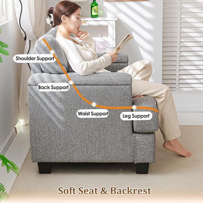 Oversized Living Room Chairs Set of 2, Comfy Accent Chair - Image 4