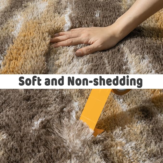 Soft Runner Rugs for Bedroom Hallways, 2x4 Abstract Brown Fluffy Shag Throw - Image 6
