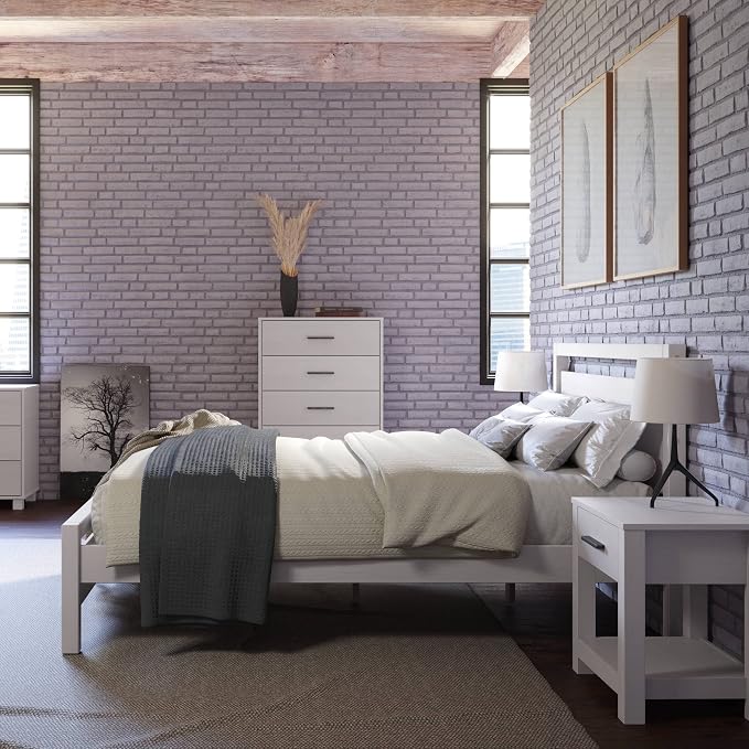 Grain Wood Furniture Loft Full Size Solid Wood Bed, Brushed White - Image 3