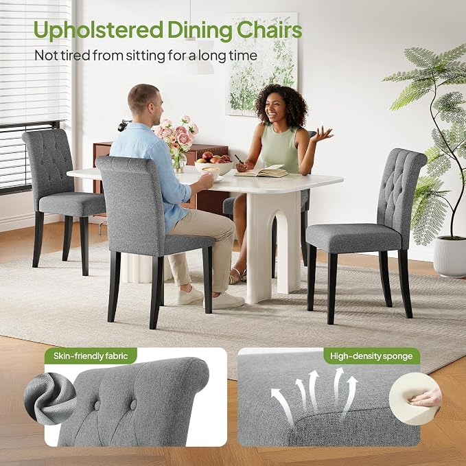 Welzona Upholstered Dining Chairs Set of 4, Button Tufted Parsons Dining Chair - Image 4