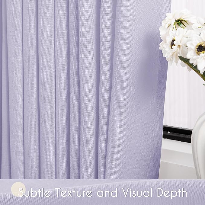 Lavender Semi Sheer Linen Purple Curtains 120 Inches Extra Long Ceiling to Floor - Image 4