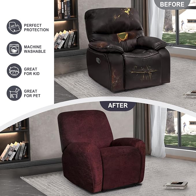 ANARACHON Leather Look Recliner Chair Covers, 4-Pieces Stretch Recliner Cover - Image 5