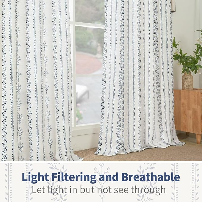 BGment Navy Blue Vintage Floral French Country Curtains 90 Inch Length - Image 5