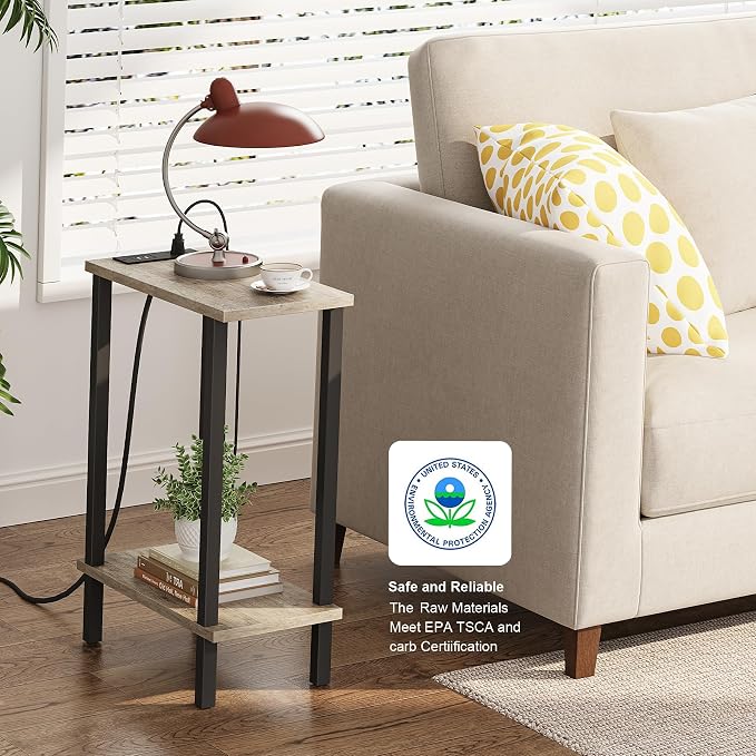 TUTOTAK Small End Table with Charging Station, Narrow Side Table with USB Ports - Image 5