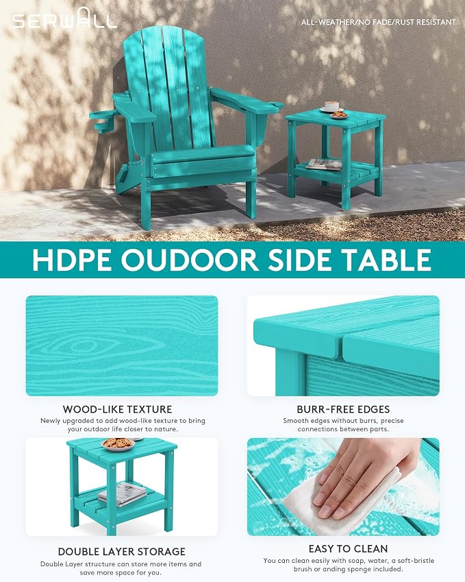 SERWALL 2-Tier HDPE Outdoor Side Tables Set of 4, Weatherproof Rectangular - Image 4