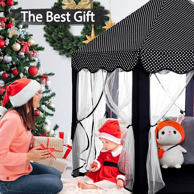 Monobeach Princess Tent Girls Black Large Playhouse Kids Castle Play Tent - Image 4