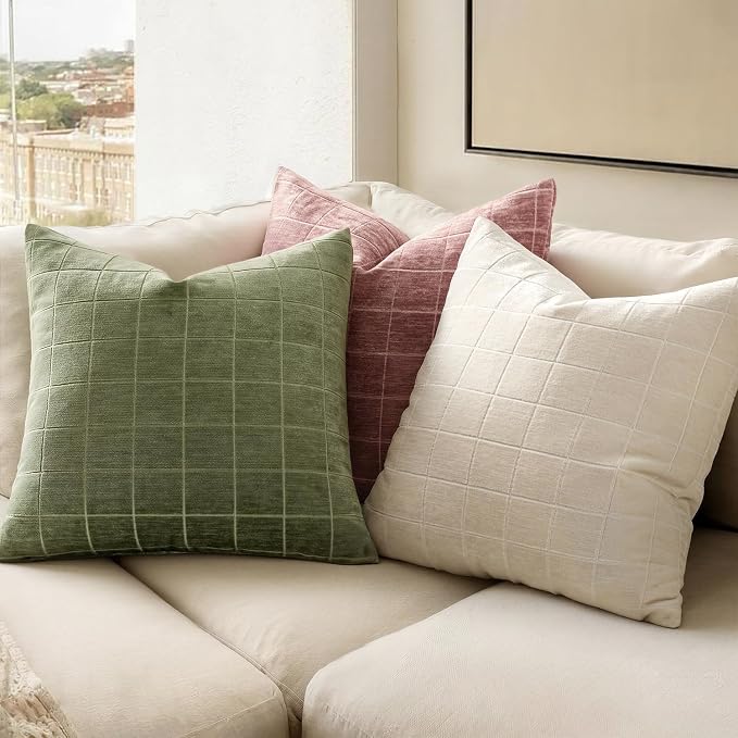 MIULEE Decorative Chenille Check Throw Pillow Covers Vintage Plaid Couch - Image 3