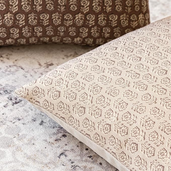Foindtower Set of 2 Decorative Vintage Floral Print Throw Pillow Covers Neutral - Image 3
