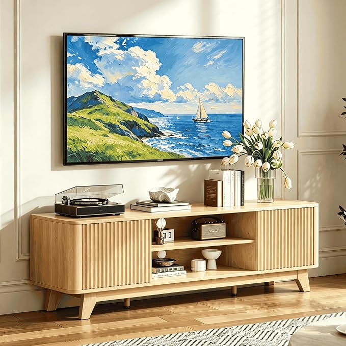 VINGLI 58.6" TV Stand for 70 Inch TV, Mid Century Entertainment Center by VINGLI