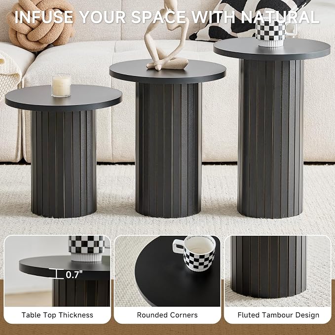 Round Nesting Coffee Table Set of 3 Mid Century Modern Wood Round Coffee Tables - Image 4