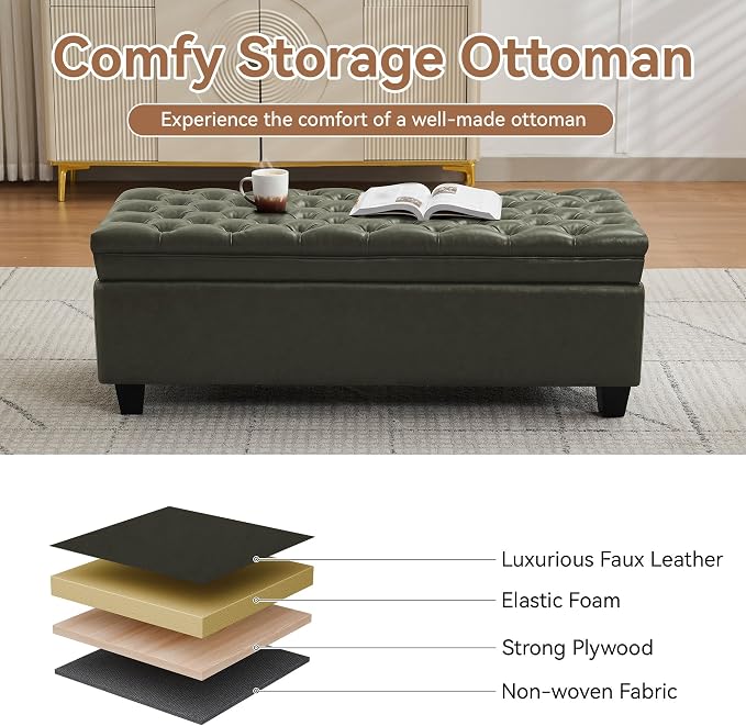 WUTUTUEE 50" Faux Leather Storage Ottoman Bench, End of Bed Upholstered - Image 5