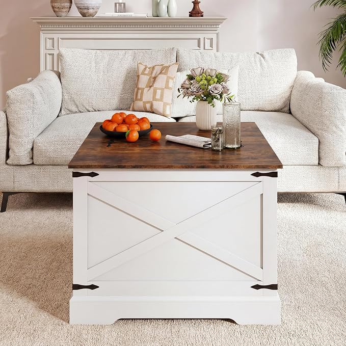 Giantex Farmhouse Lift Top Coffee Table, 31.5" Square Wood Center Table - Image 8