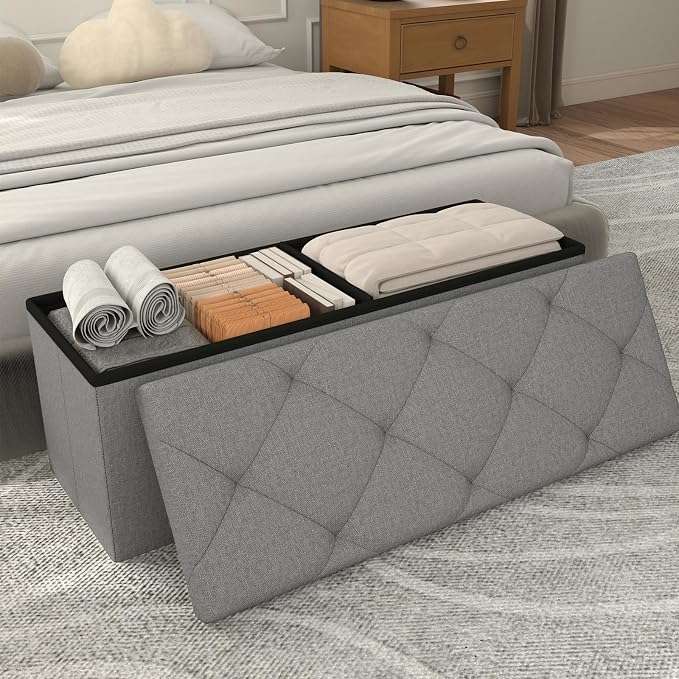 43 inch Storage Ottoman Bench, Folding Storage Bench Ottoman, by Unknown