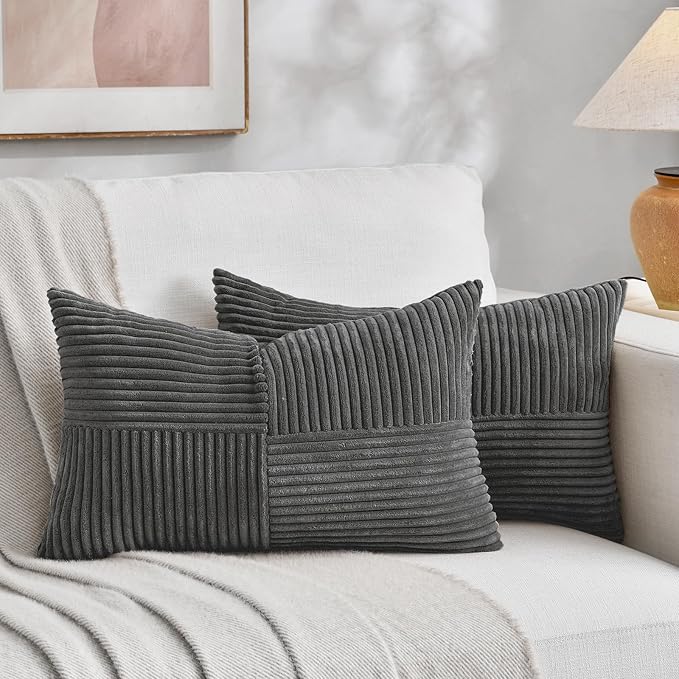 Fancy Homi 2 Packs Dark Gray Lumbar Decorative Throw Pillow Covers 12x20 Inch by Fancy+Homi