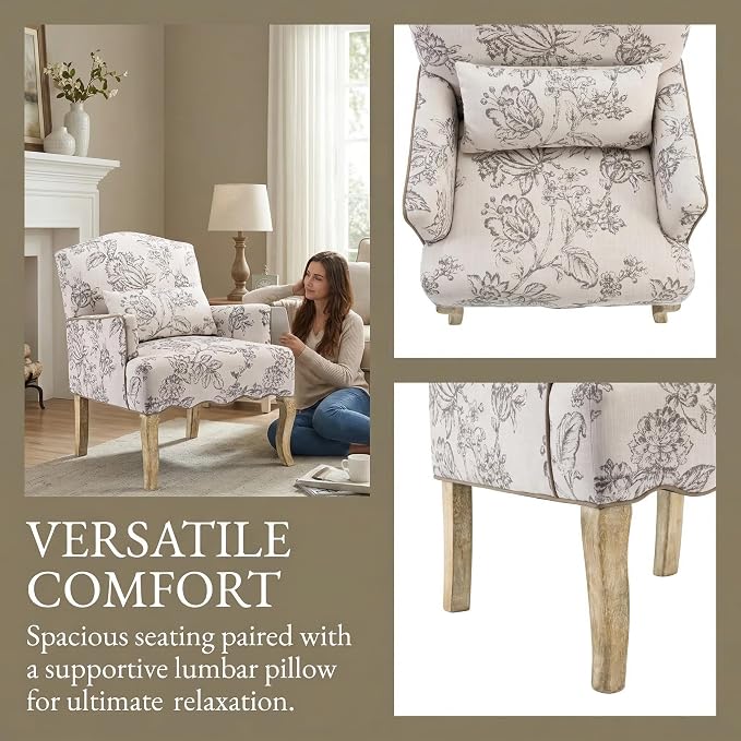 Shunzhi Floral Accent Chairs Farmhouse Upholstered Armchair Linen Reading Chair - Image 5