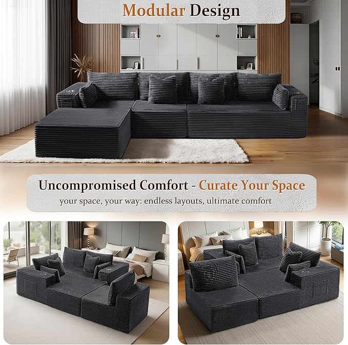 138" Oversized Cloud Sectional Couch, Comfort L Shaped Boneless Couch - Image 4