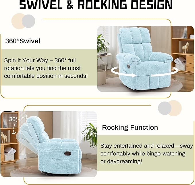 Korser Recliner Chair, Swivel Rocker Recliner Chair - Image 3
