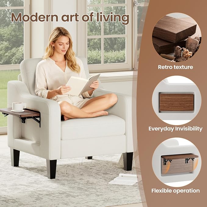 Accent Chair for Living Room Modern Linen Upholstered Armchair Side Wooden - Image 5