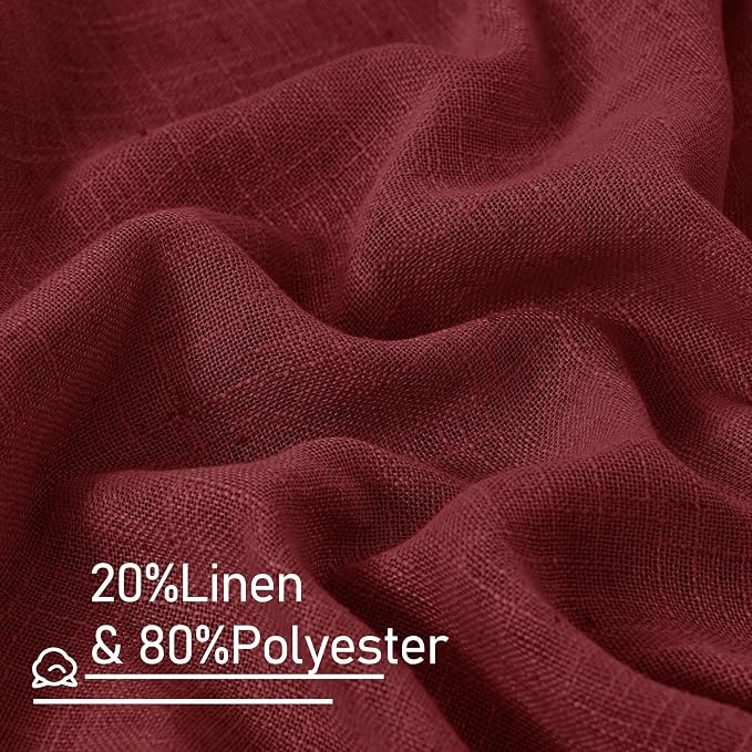 LAMIT Burgundy Red Sheer Linen Curtains 84 inch Length, Light Filtering Semi - Image 3