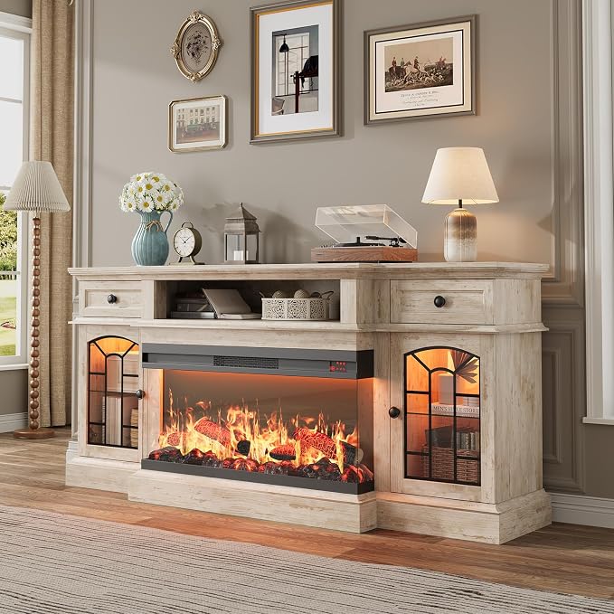 QUW 70" Farmhouse Fireplace TV Stand - Image 6
