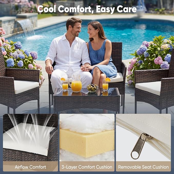 DUMOS 4 Piece Patio Furniture Set, All-Weather Outdoor Wicker Conversation Set - Image 6