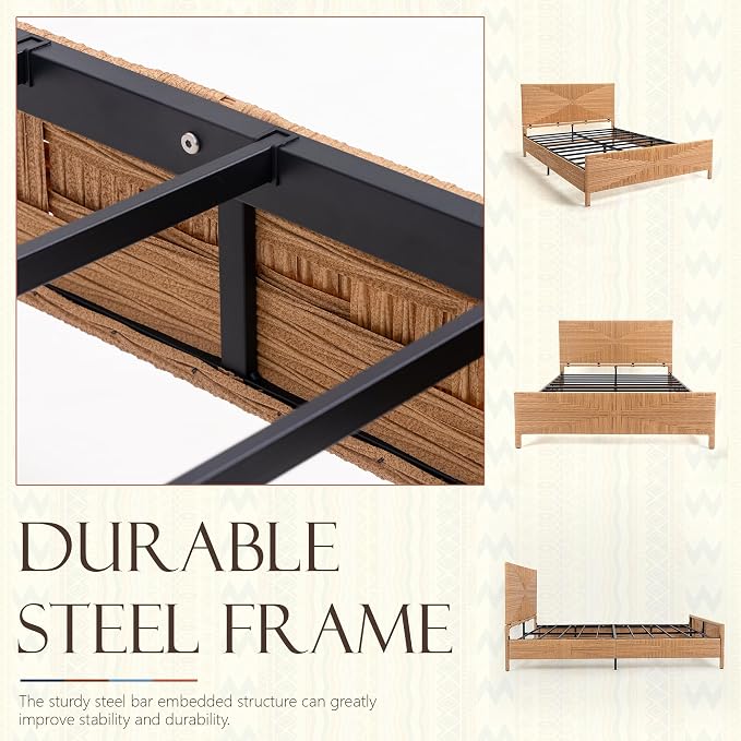 Yechen Queen Rattan Style Boho Bed Frame - Image 6