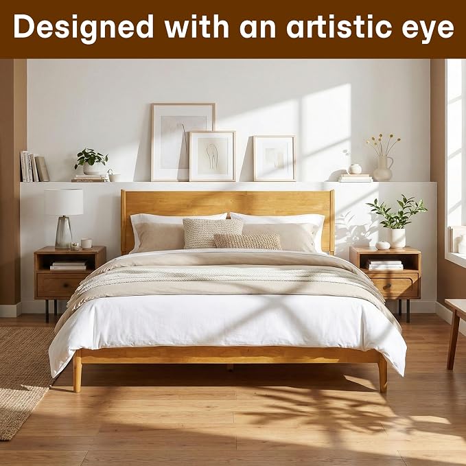 Acacia Haven Queen Bed Frame and Headboard, Solid Wood Platform Bed Frame - Image 6