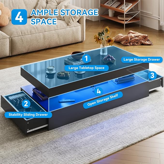 3-Piece Modern Living Room Table Set, Includes LED Coffee Table and End Tables - Image 8