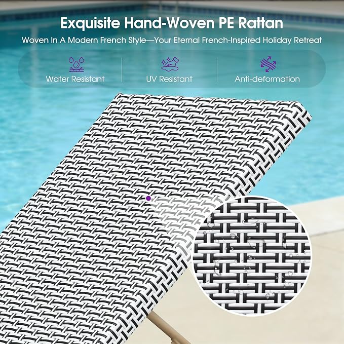 PURPLE LEAF Extra Large Patio Chaise Lounge 2 Pieces French Outdoor Wicker - Image 7