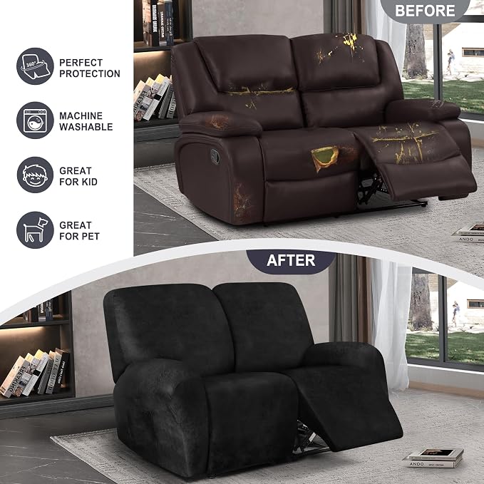 ANARACHON Leather Look Loveseat Recliner Cover, 6-Pieces Stretch Dual Recliner - Image 6