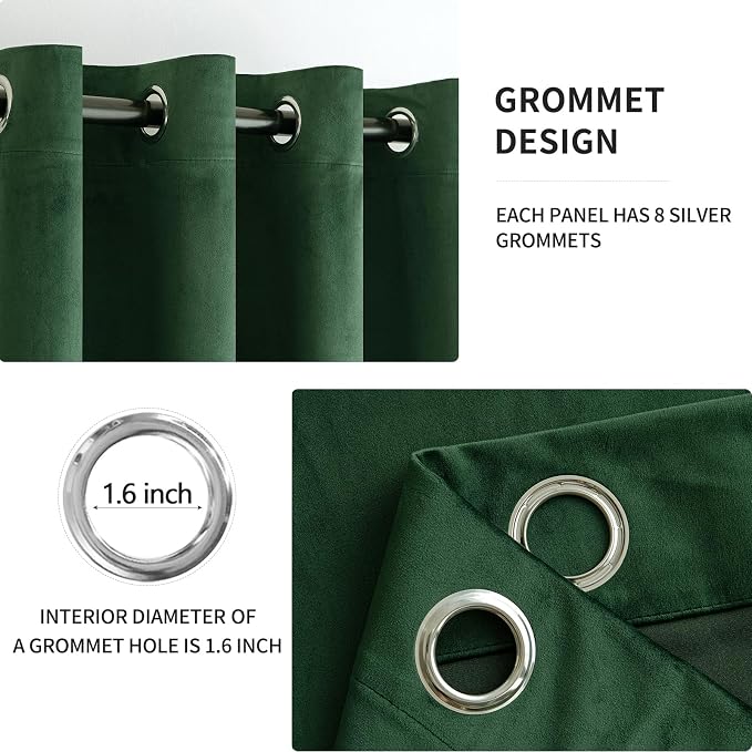 MIULEE Christmas Velvet Curtains Emerald Green Elegant Grommet Curtains Thermal - Image 2