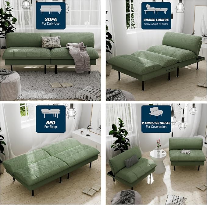 Ribilake 2 Sets 70" Futon Sofa Bed, 4 in 1 Multi-Function Couch Sleeper - Image 4