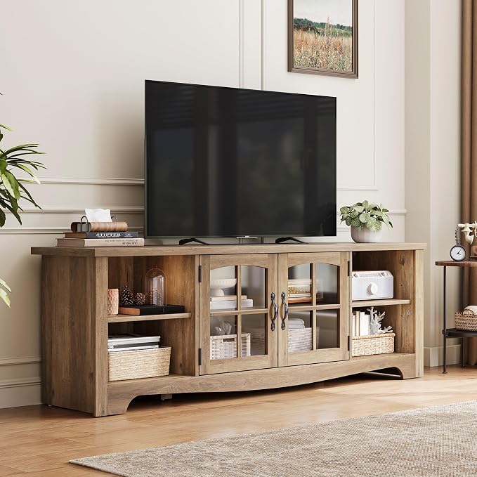 LINSY HOME TV Stand for 75 Inch TV, Modern Farmhouse Entertainment Center - Image 2