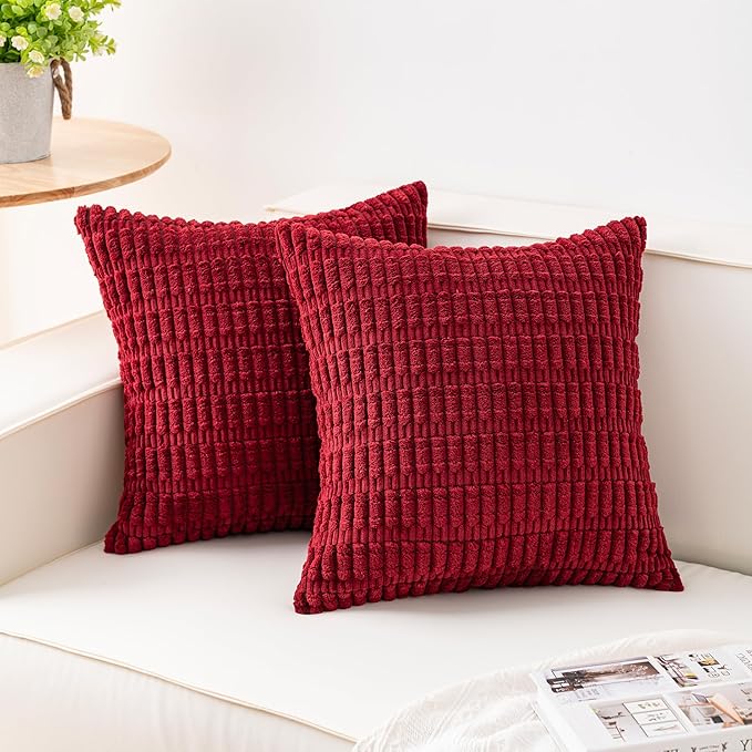 Pack of 2 Corduroy Decorative Throw Pillow Covers 16x16 Inch Soft Striped by Unknown