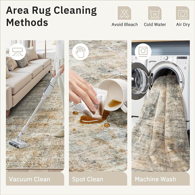 Abstract Rug 8x10 Large Living Room Rugs Neutral Modern Washable Area Rugs - Image 9