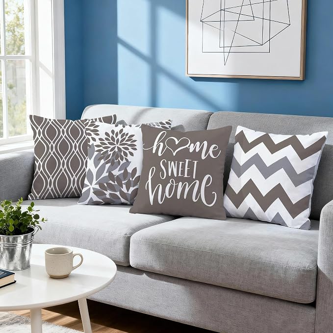 Hexagram Geometric Grey Pillow Covers 20x20 Set of 4, Decorative Outdoor Boho - Image 7