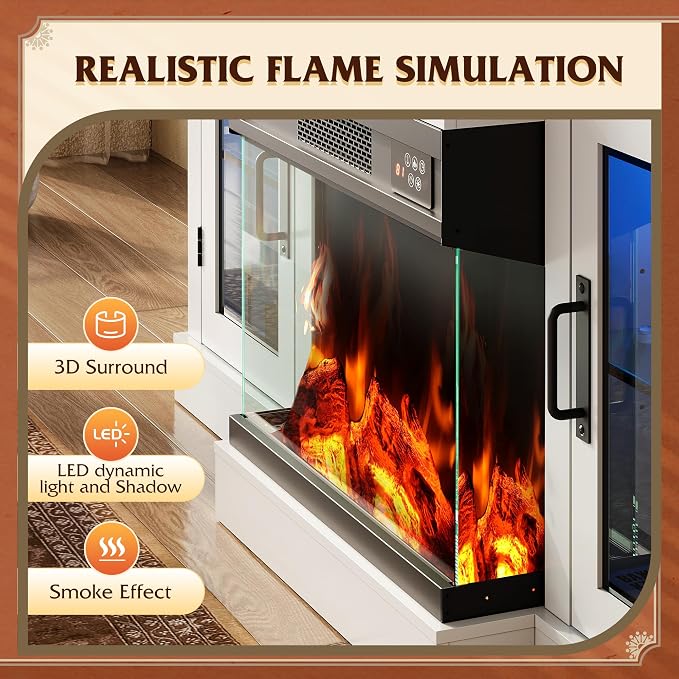 WLIVE 3-Sided Glass Electric Fireplace TV Stand - Image 4