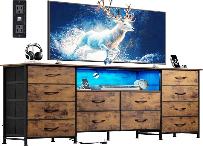 WLIVE 12 Drawer Dresser for Bedroom, Dresser TV Stand for 65, 75 inch TV by WLIVE