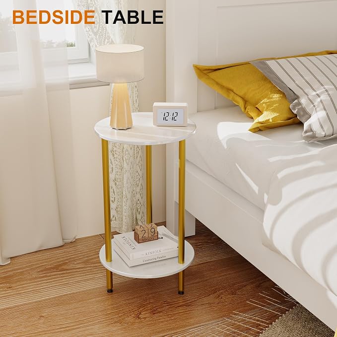 Round Side Table Set of 2, 2-Tier Modern Accent Table, Small Bedside Table - Image 5